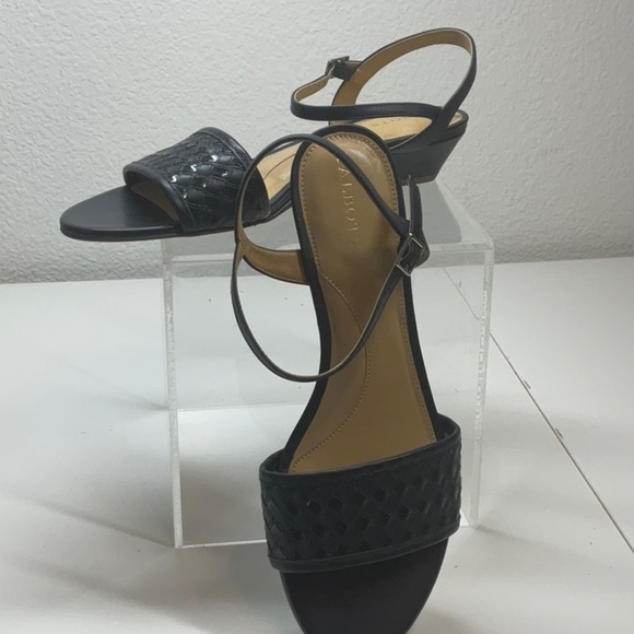 Talbots Capri Woven Leather Wedge Sandals Navy 9.5 - Picture 2 of 8